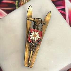 Vintage Alpine Hiker Skier Edelweiss Pin Brooch #176